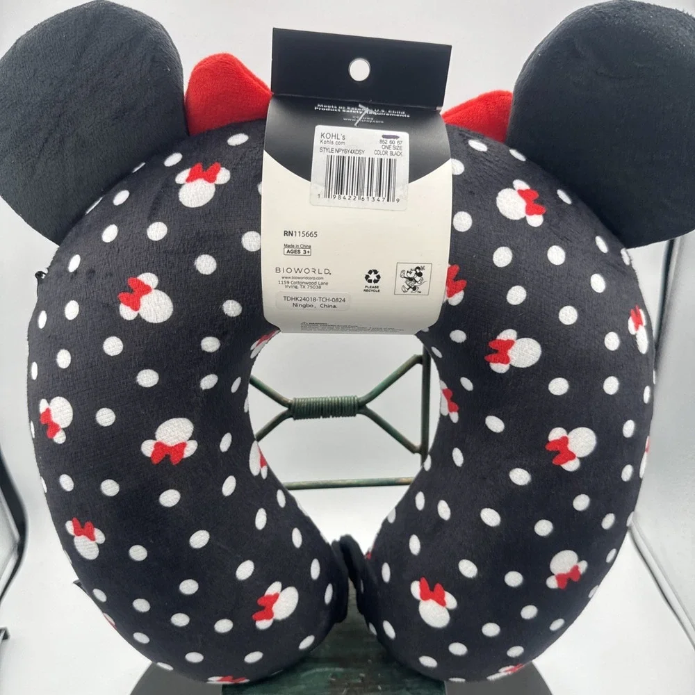Disney Minnie Mouse Black/red Minnie Memory Foam Neck Pillow w/ Ears and Bow NWT